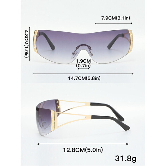 Frameless Large Sunglasses With Gold Side Rims - Picture 10 of 10